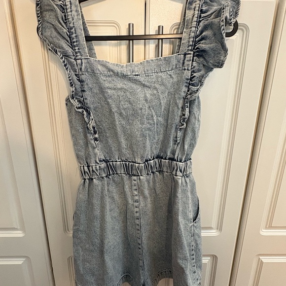 Denim Ruffle Strap Romper - Picture 2 of 3